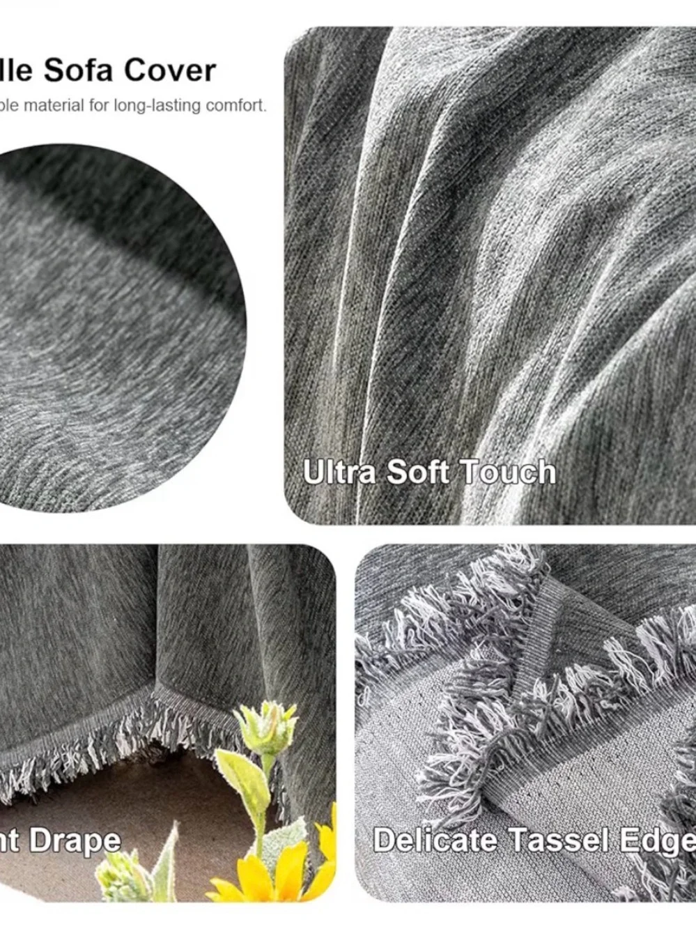 Gray Chenille Sofa Cover Throw Blanket 71” x 134” Machine Washable